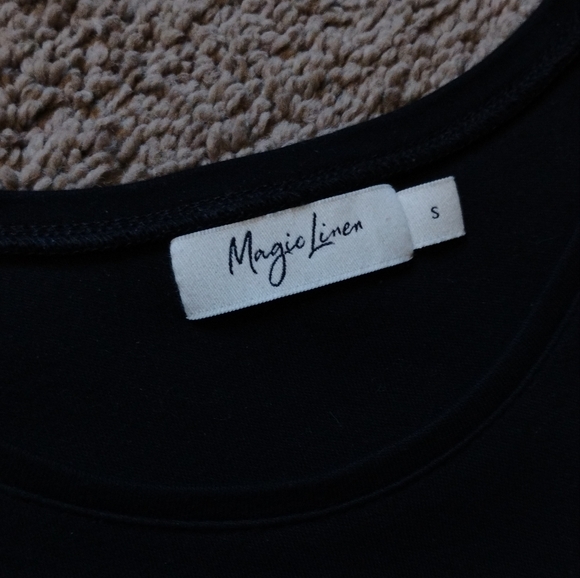 MagicLinen Elegant Black Long Sleeve Cotton and Linen Dress Size S - Picture 4 of 8